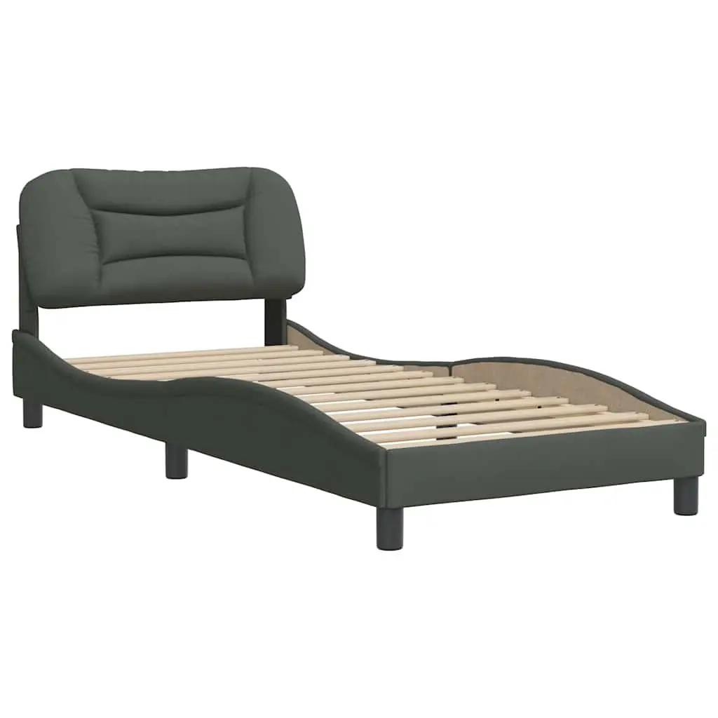 Bed Frame Grey Fabric 90x190 cm Bedroom Furniture with Headboard Slatted Base