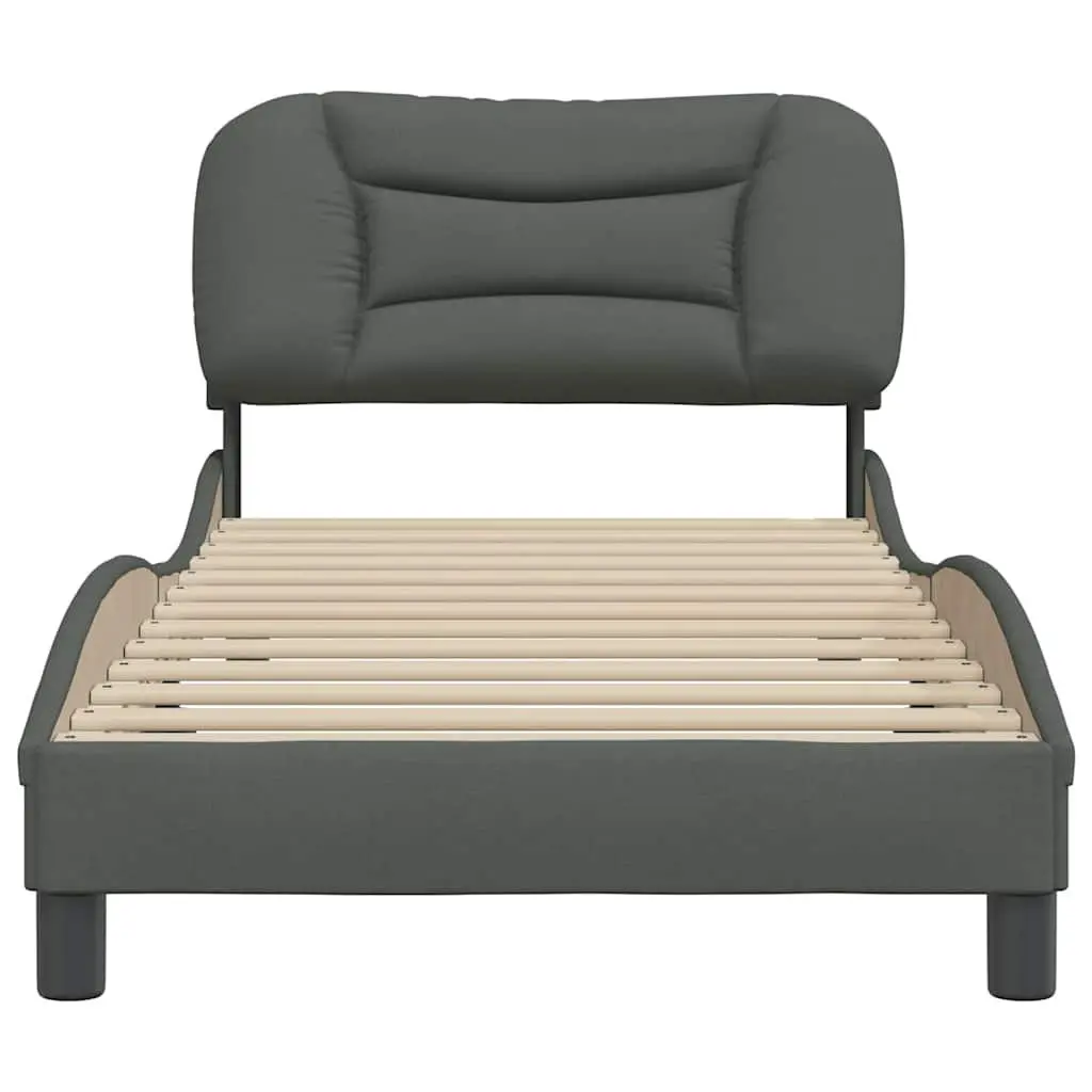 Bed Frame Grey Fabric 90x190 cm Bedroom Furniture with Headboard Slatted Base