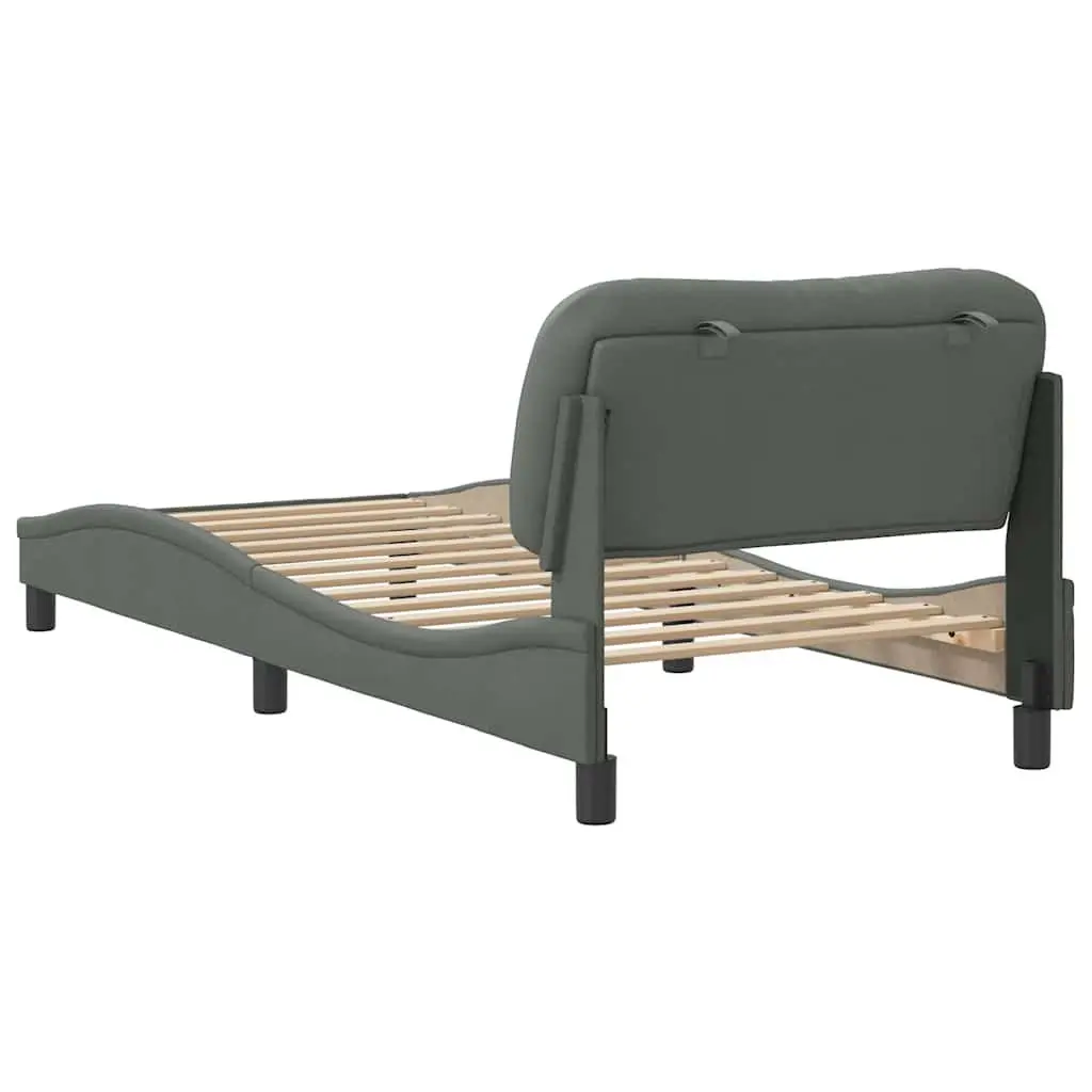 Bed Frame Grey Fabric 90x190 cm Bedroom Furniture with Headboard Slatted Base