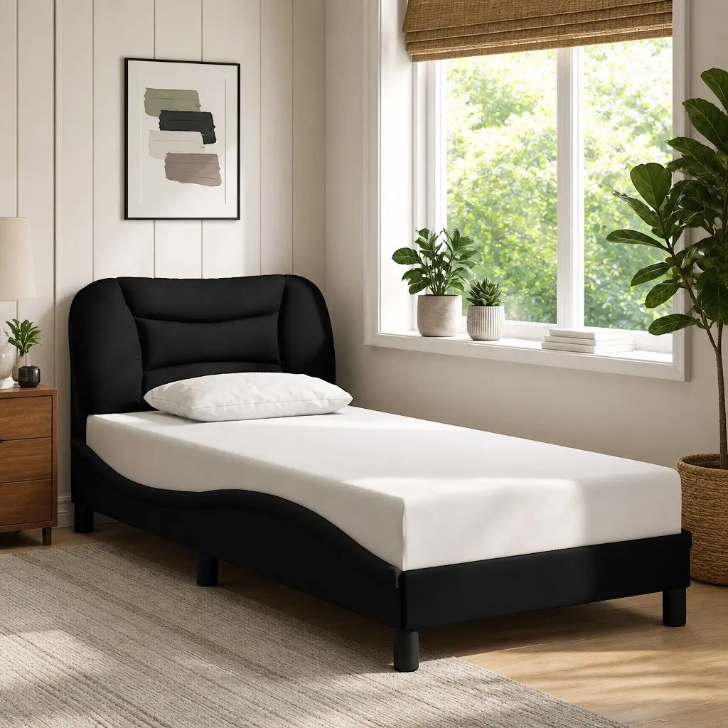 Black Fabric Bed Frame with Cushioned Support