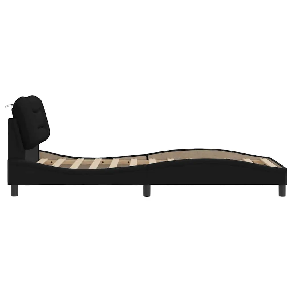 Black Fabric Bed Frame with Cushioned Support