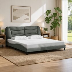 Comfortable Grey King Bed Frame 180x200 cm with Headboard