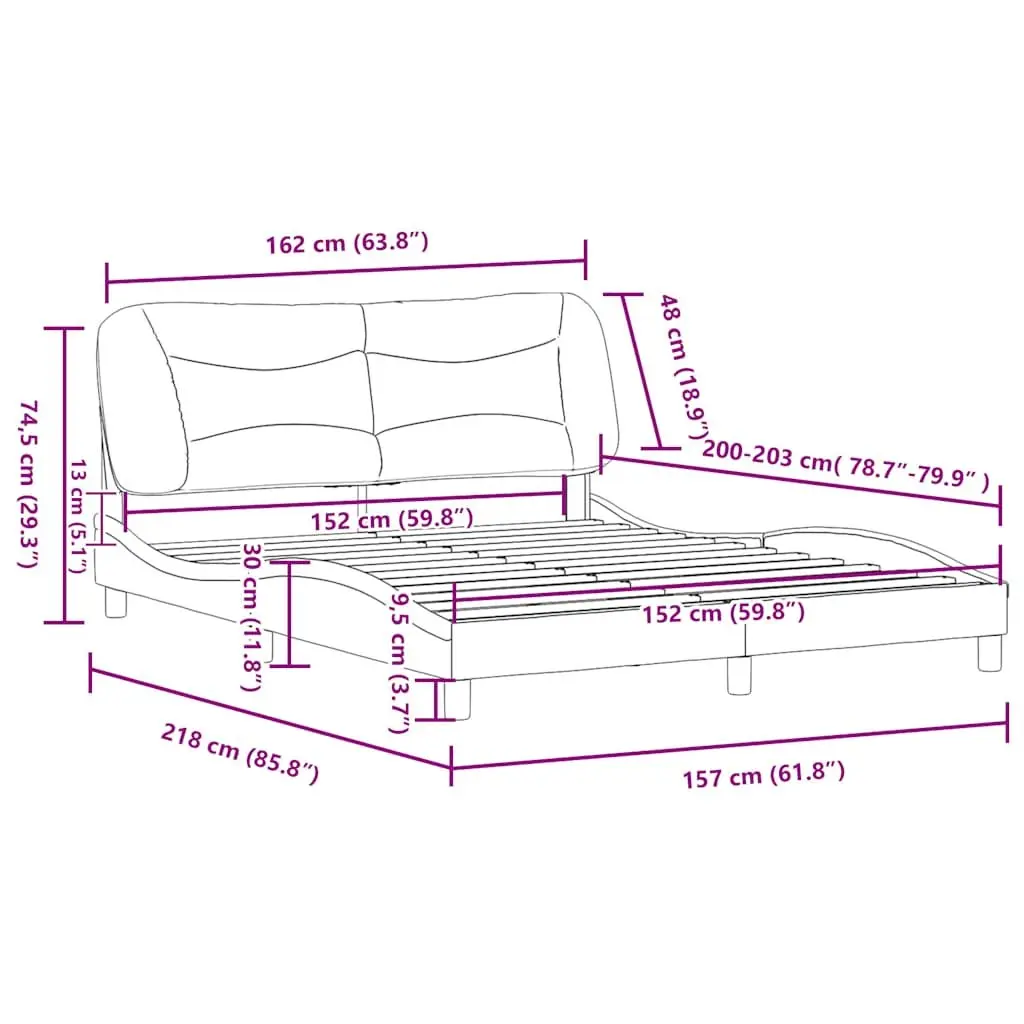 Queen Bed Frame Upholstered Headboard 152x203cm Grey Fabric
