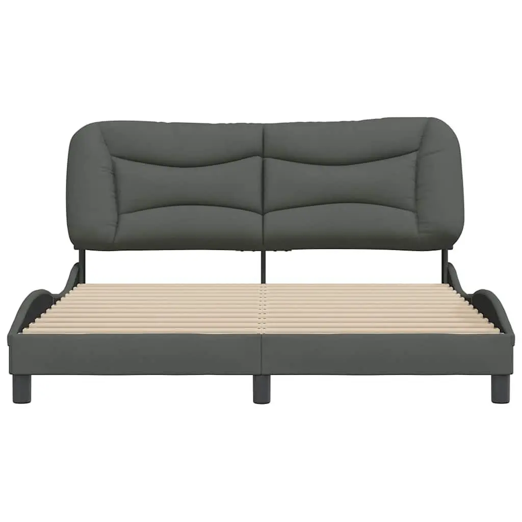 Queen Bed Frame Upholstered Headboard 152x203cm Grey Fabric