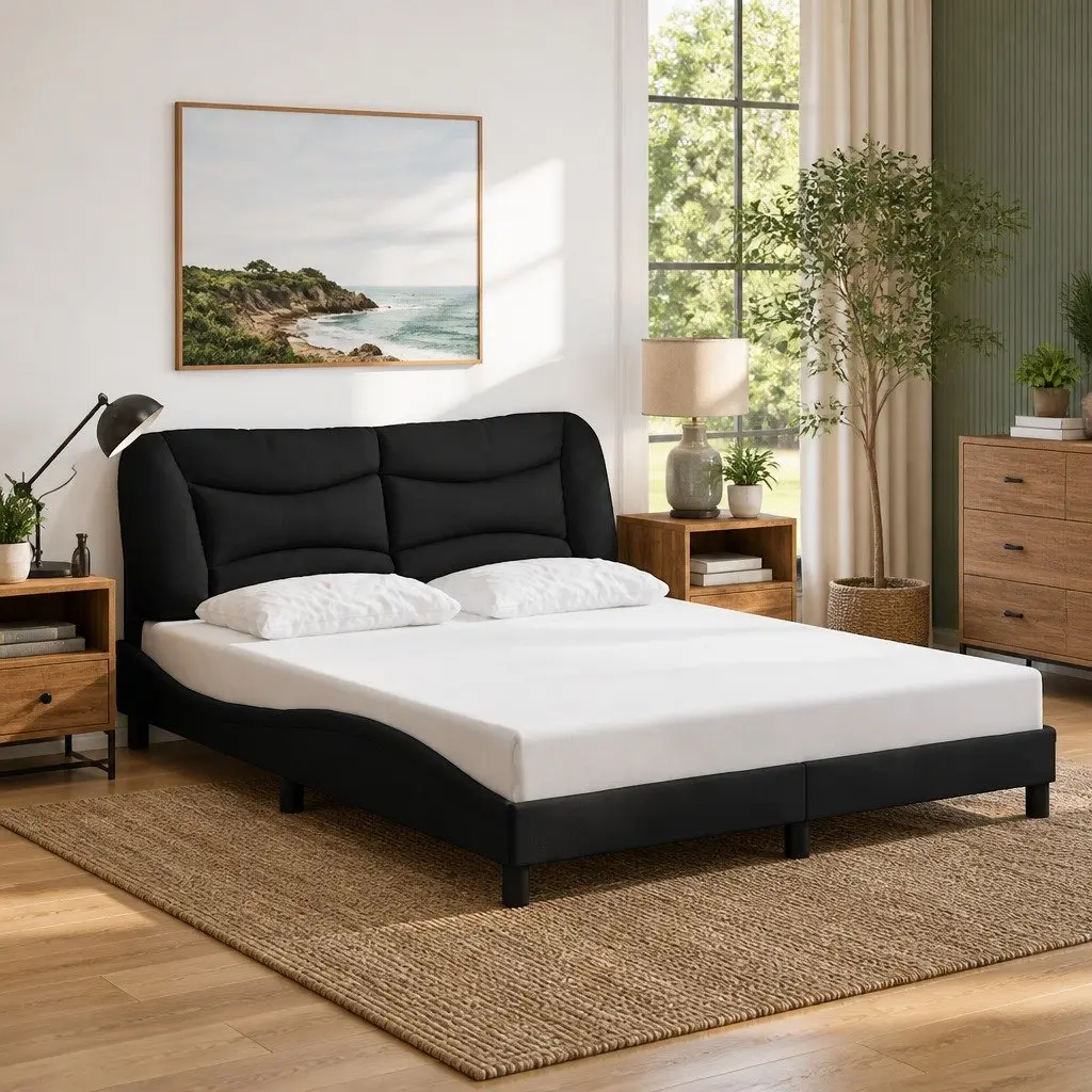 Queen Bed Frame Black Fabric Headboard 152x203cm