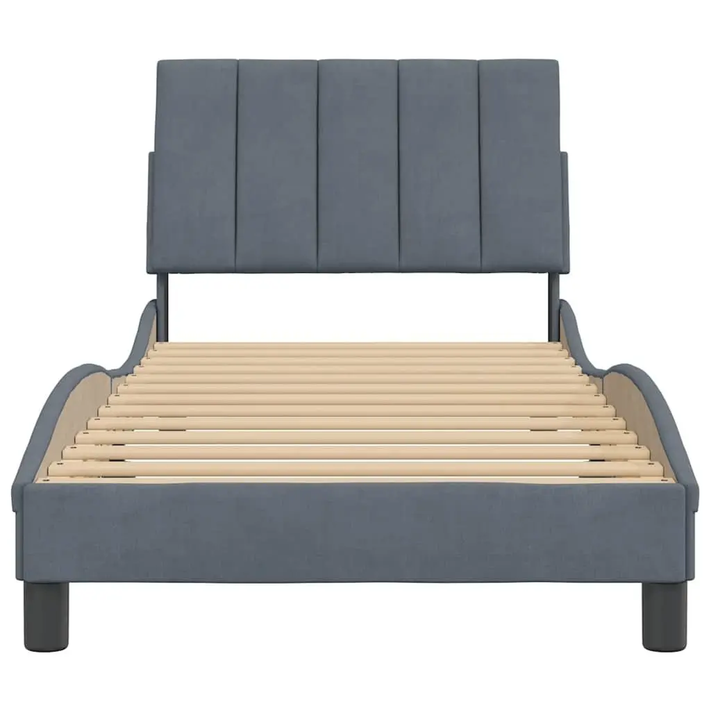Bed Frame with Headboard Grey Velvet 90x190 cm Slatted Base Modern Design