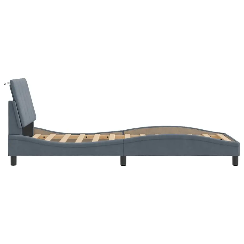Bed Frame with Headboard Grey Velvet 90x190 cm Slatted Base Modern Design