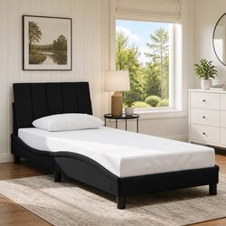 Bed Frame Black Velvet Headboard 90x190 cm Slatted Base Bedroom Furniture