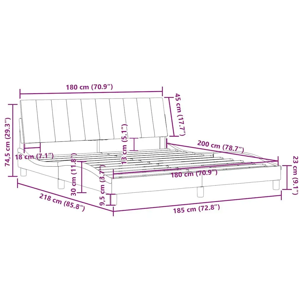 King Bed Frame Velvet Black 180x200 cm Slatted Base