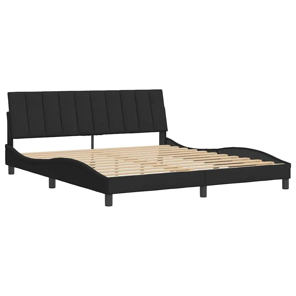 King Bed Frame Velvet Black 180x200 cm Slatted Base