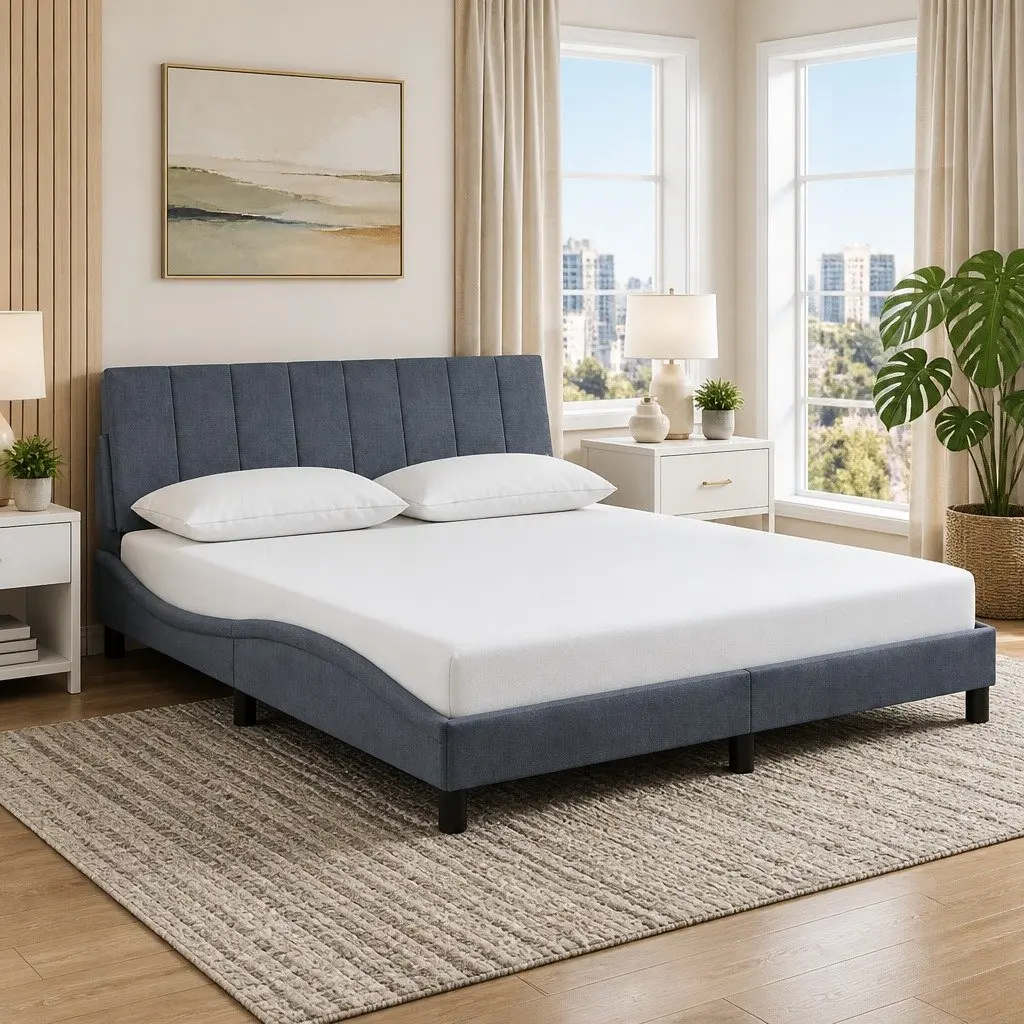 Queen Bed Frame Velvet Grey Modern Bedroom Furniture 152x203cm