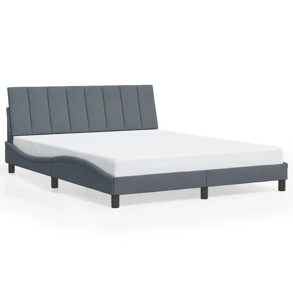 Queen Bed Frame Velvet Grey Modern Bedroom Furniture 152x203cm