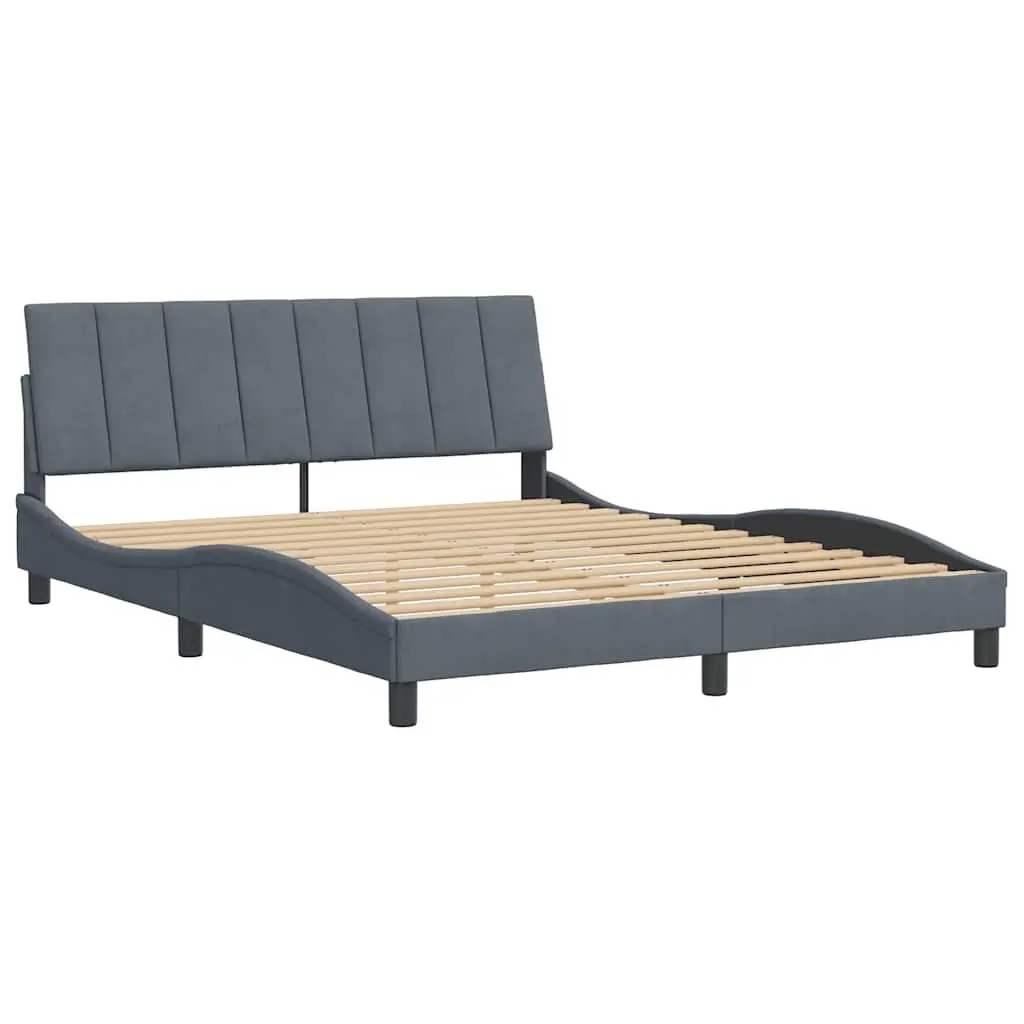 Queen Bed Frame Velvet Grey Modern Bedroom Furniture 152x203cm