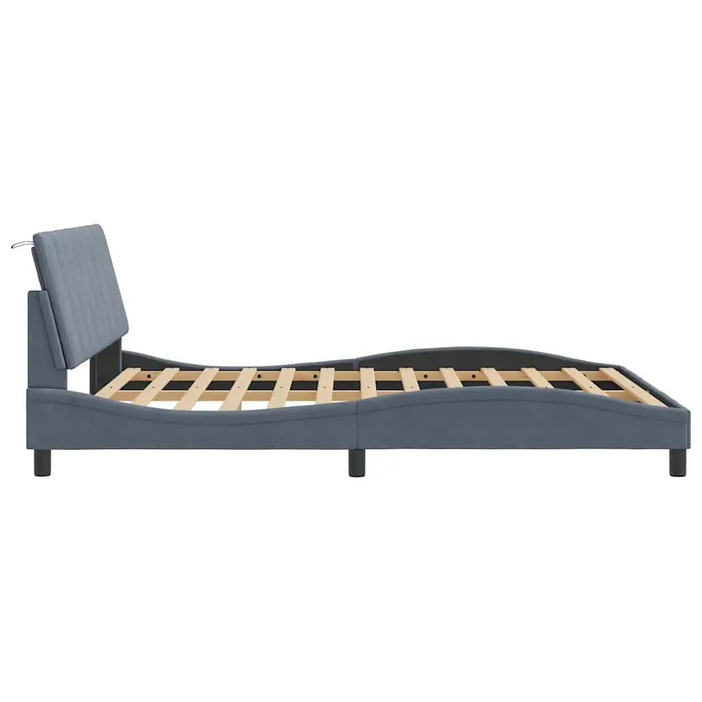 Queen Bed Frame Velvet Grey Modern Bedroom Furniture 152x203cm