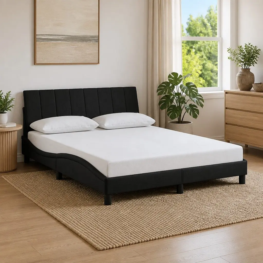 Queen Bed Frame Black Velvet Upholstered 152x203cm