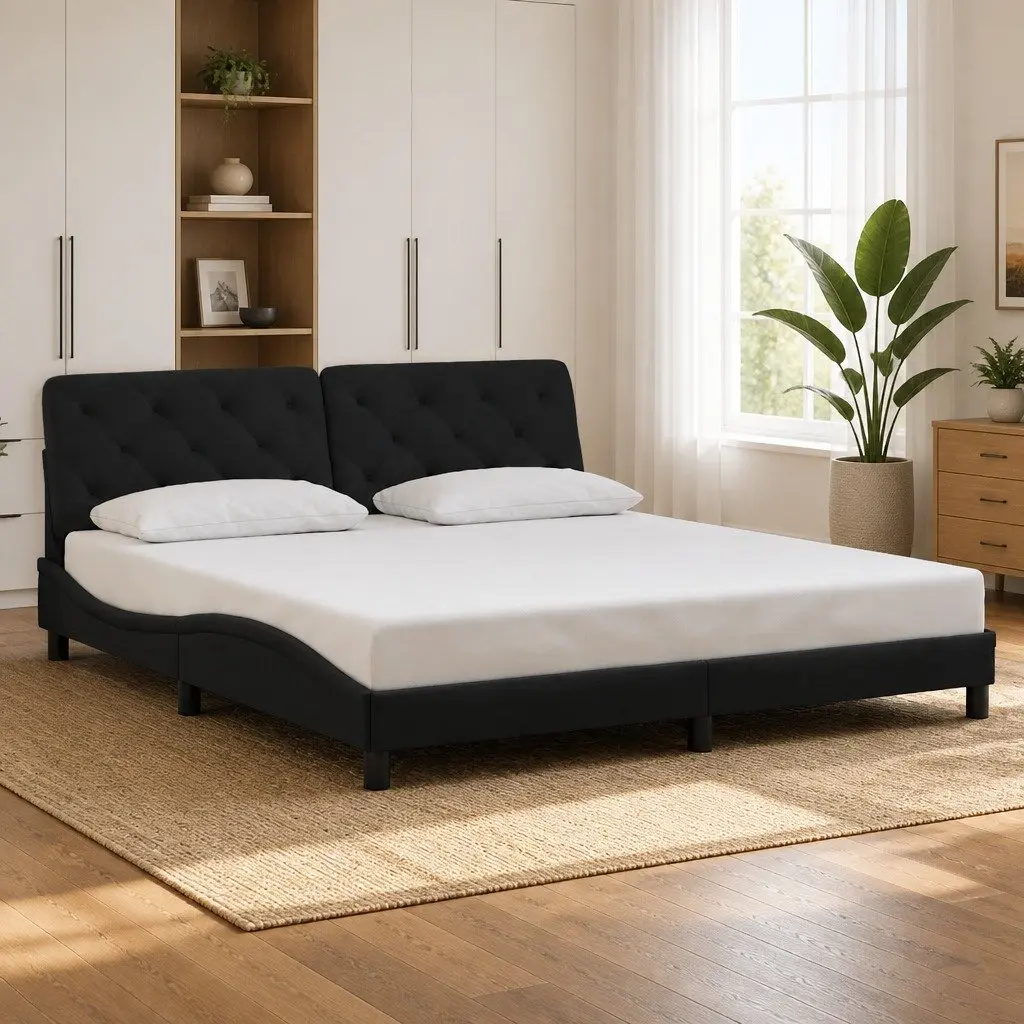 Bed Frame Black Velvet Upholstery 180x200 cm with Headboard Plywood Slats