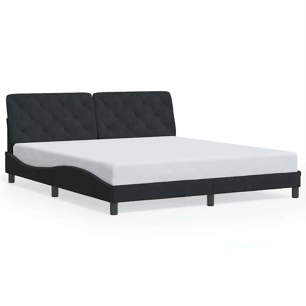 Bed Frame Black Velvet Upholstery 180x200 cm with Headboard Plywood Slats