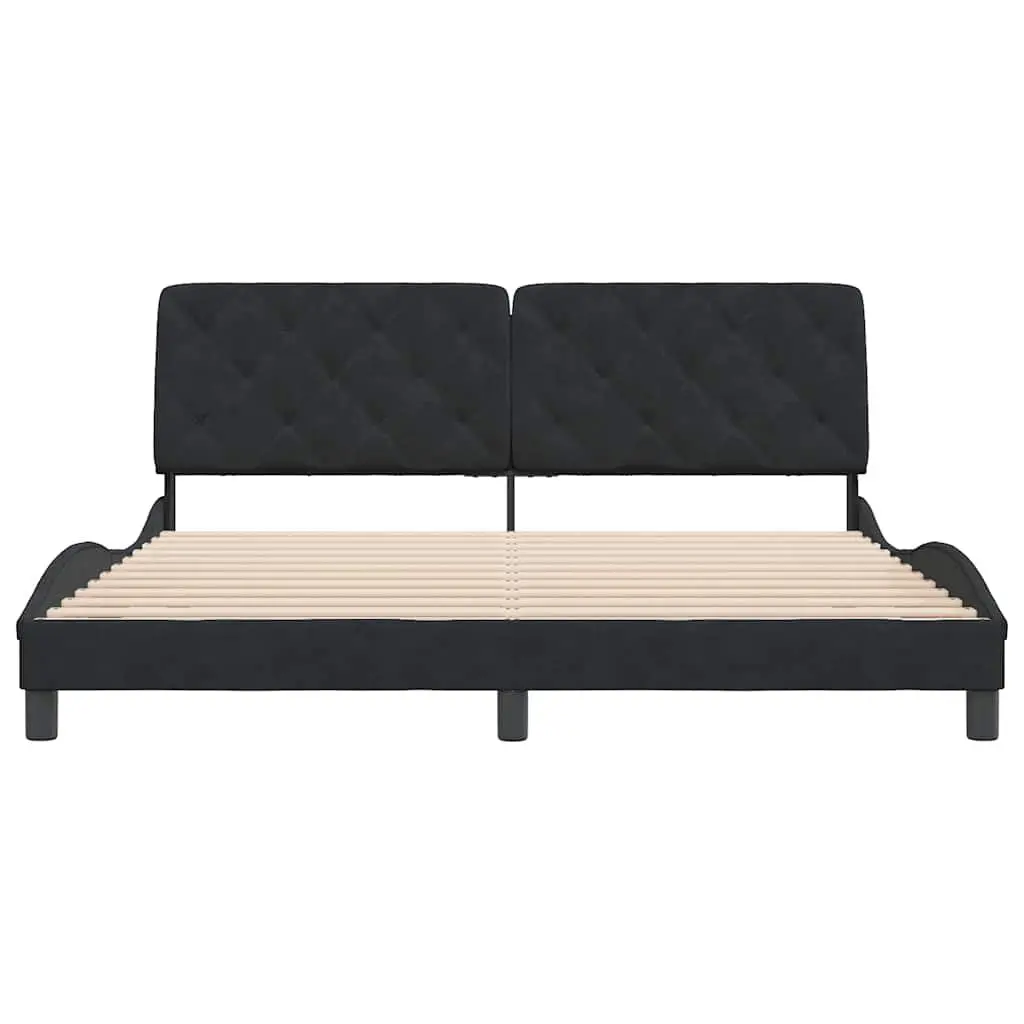 Bed Frame Black Velvet Upholstery 180x200 cm with Headboard Plywood Slats