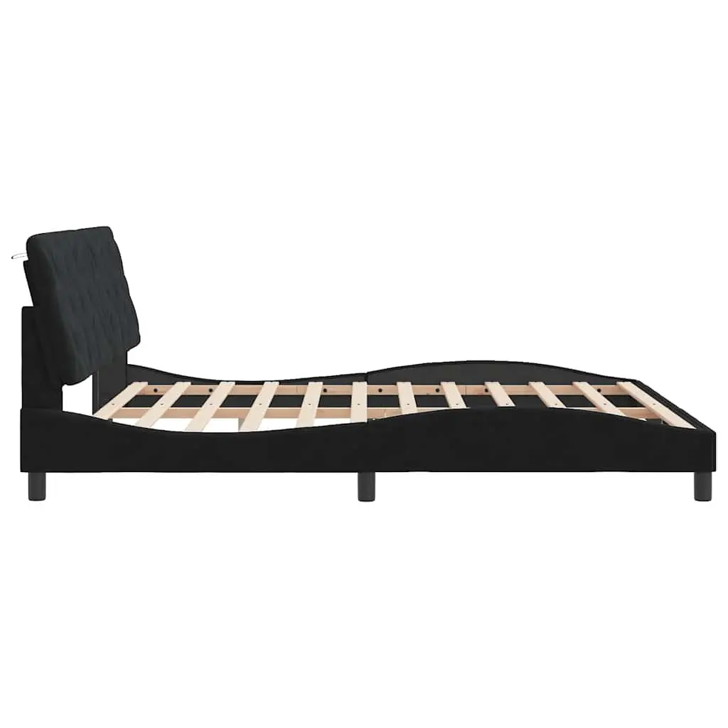 Bed Frame Black Velvet Upholstery 180x200 cm with Headboard Plywood Slats
