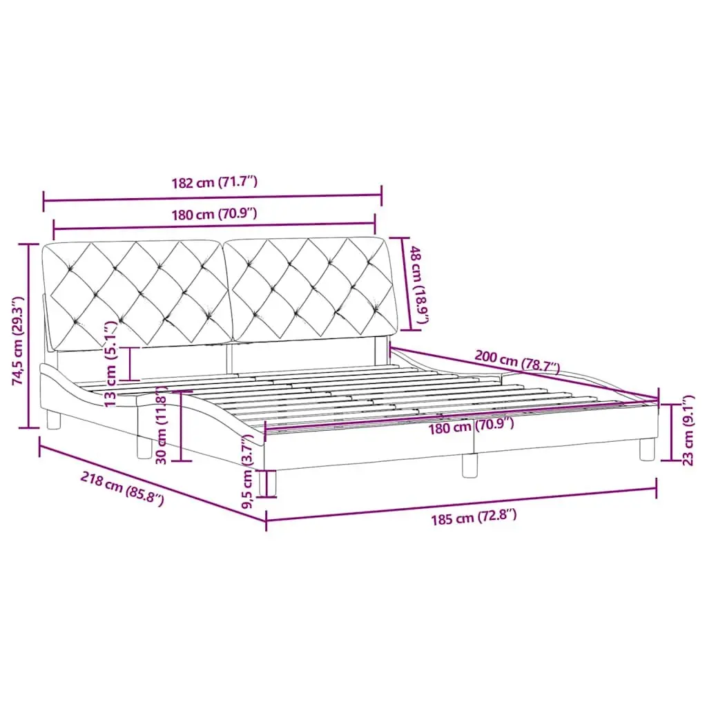 Bed Frame Black Velvet Upholstery 180x200 cm with Headboard Plywood Slats