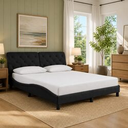 Practical Black Velvet Queen Bed Frame with Headboard