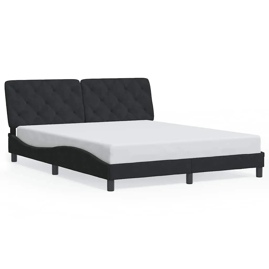 Black Velvet Queen Bed Frame with Headboard