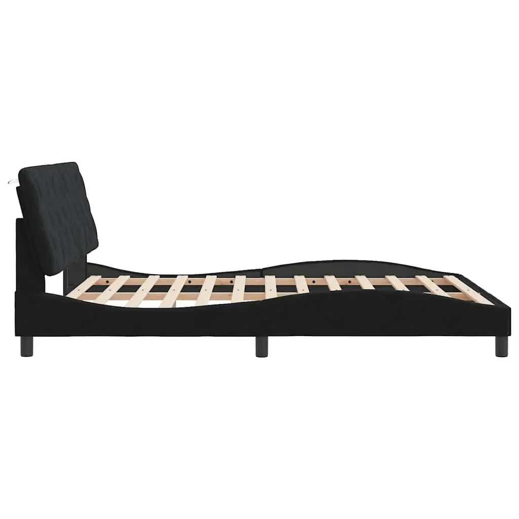 Black Velvet Queen Bed Frame with Headboard