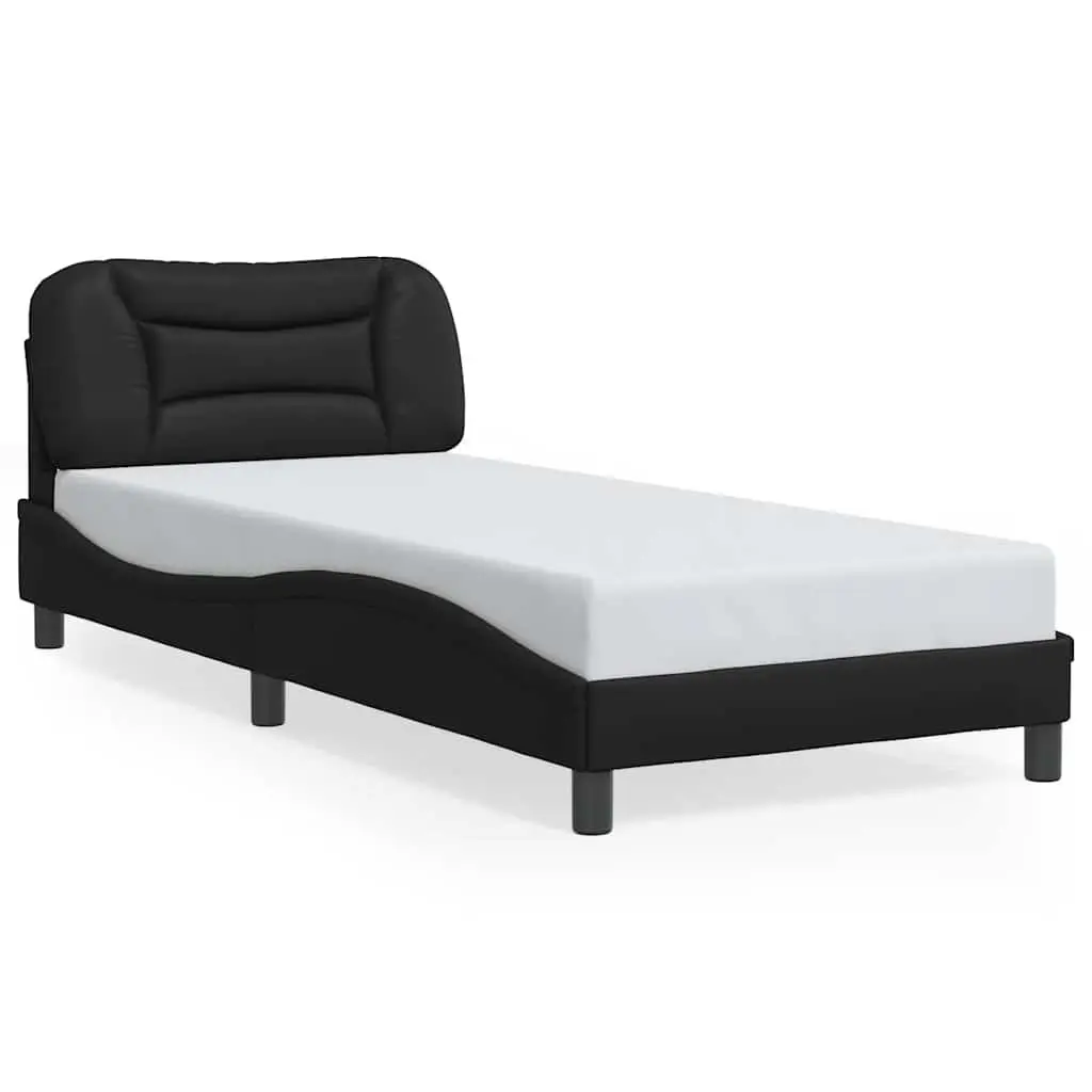 Bed Frame Black Faux Leather Headboard 90x190 cm Slatted Base