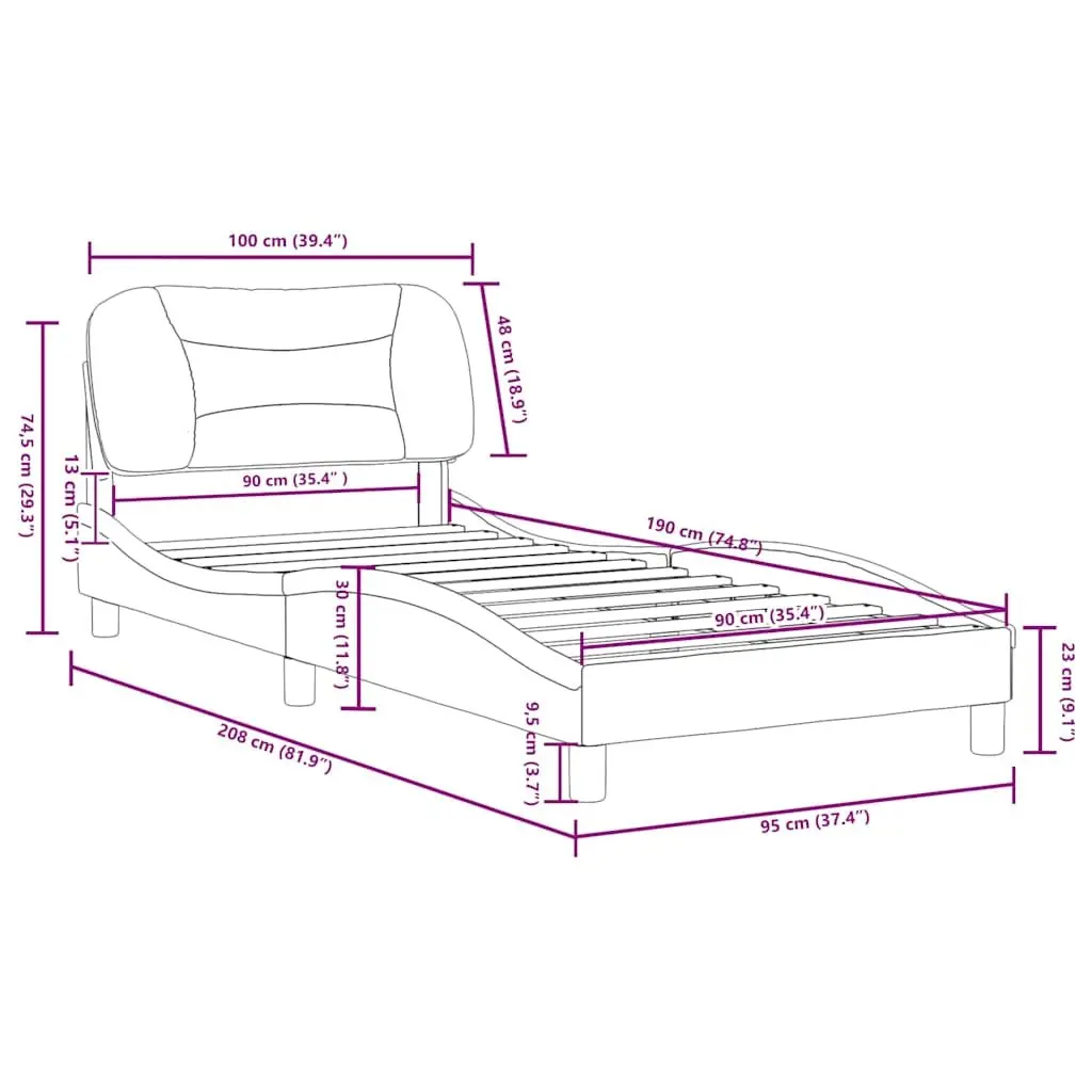 Bed Frame Black Faux Leather Headboard 90x190 cm Slatted Base