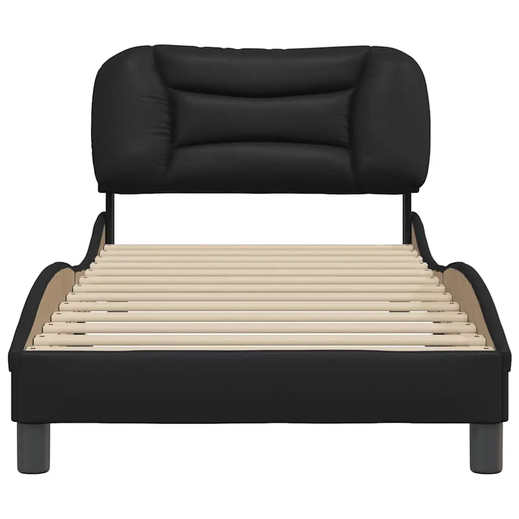 Bed Frame Black Faux Leather Headboard 90x190 cm Slatted Base