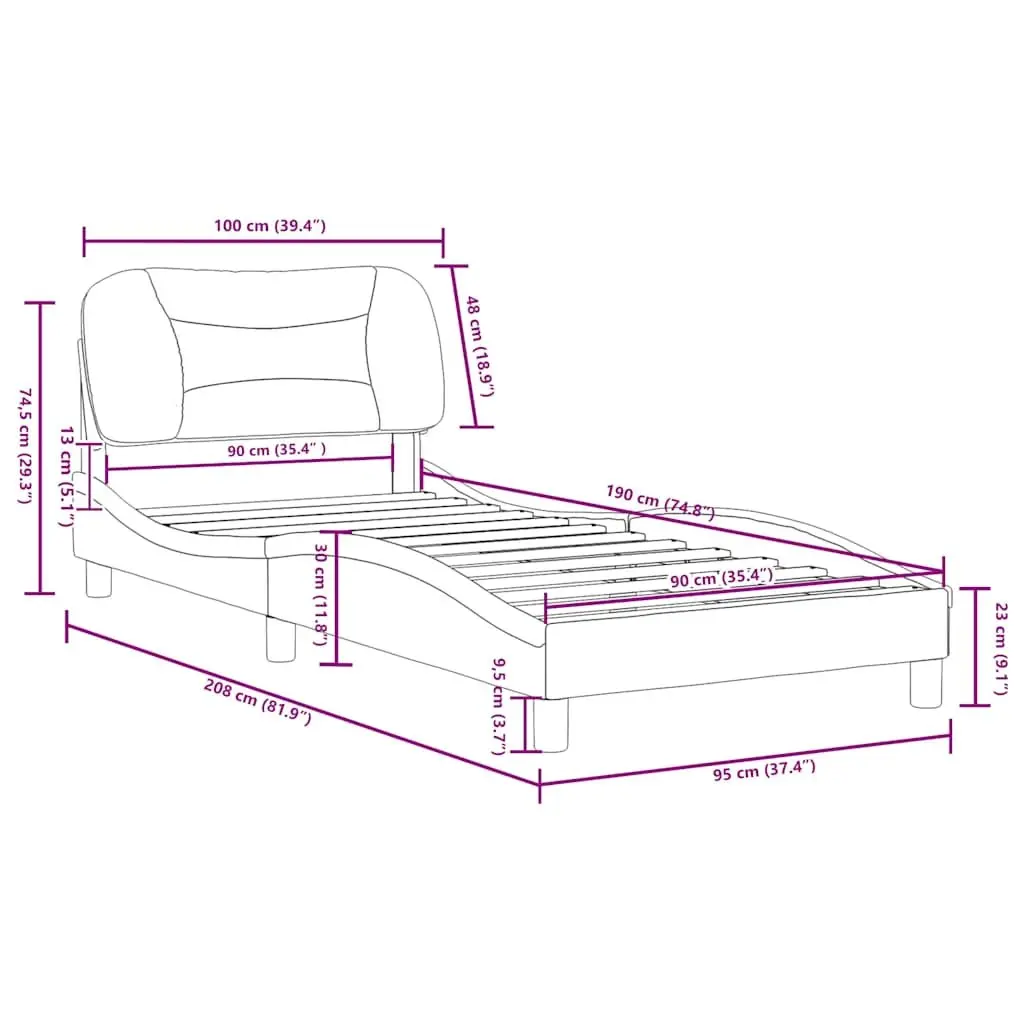 Black Bed Frame 90x190 cm with Headboard Pillow Slatted Base