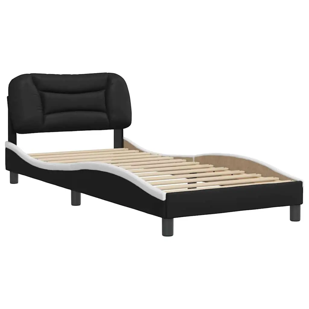 Black Bed Frame 90x190 cm with Headboard Pillow Slatted Base
