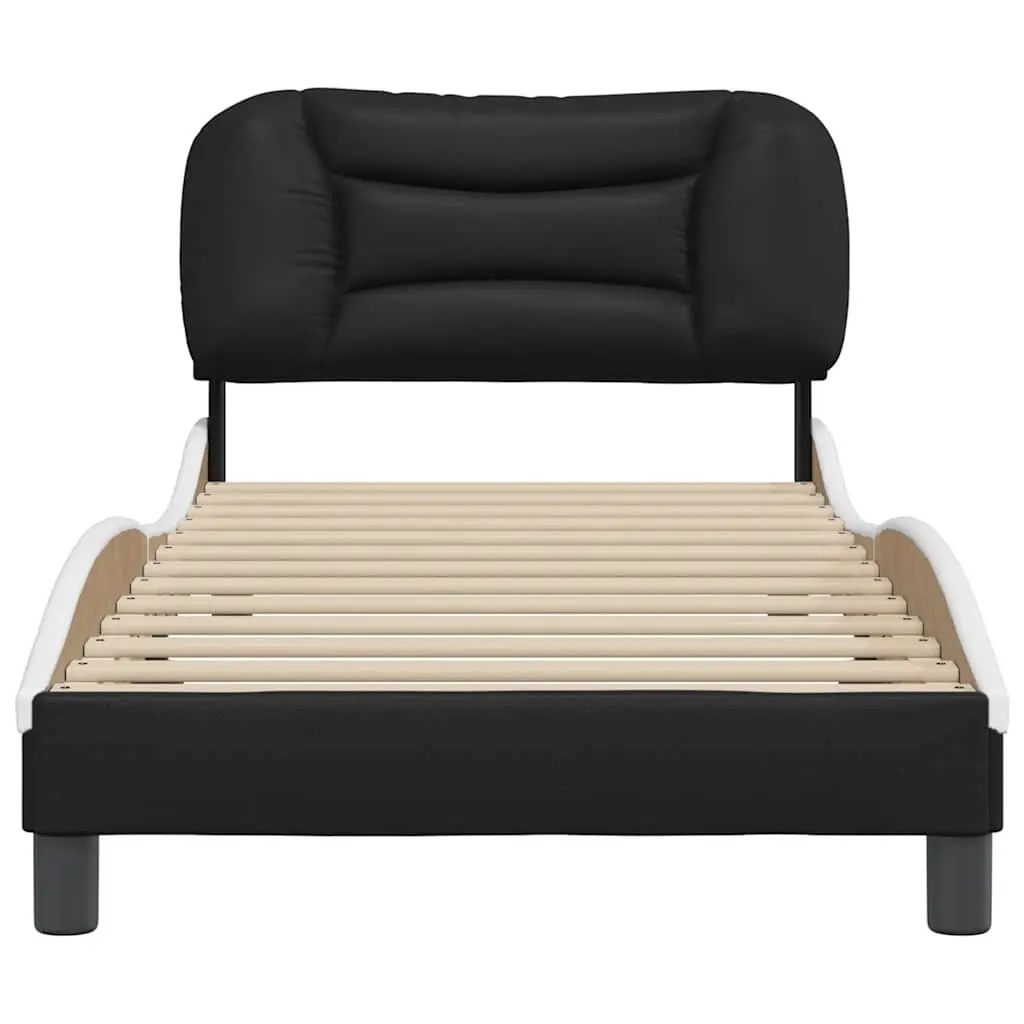 Black Bed Frame 90x190 cm with Headboard Pillow Slatted Base