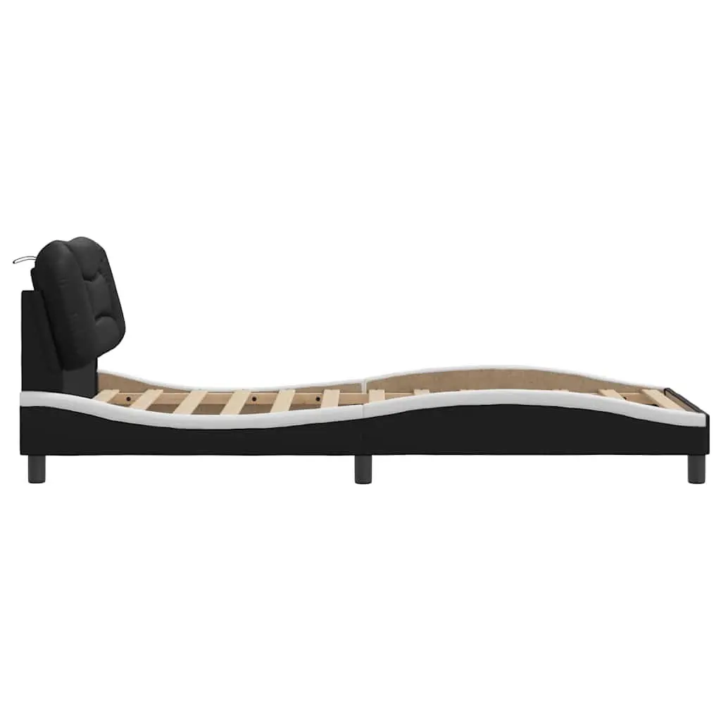 Black Bed Frame 90x190 cm with Headboard Pillow Slatted Base