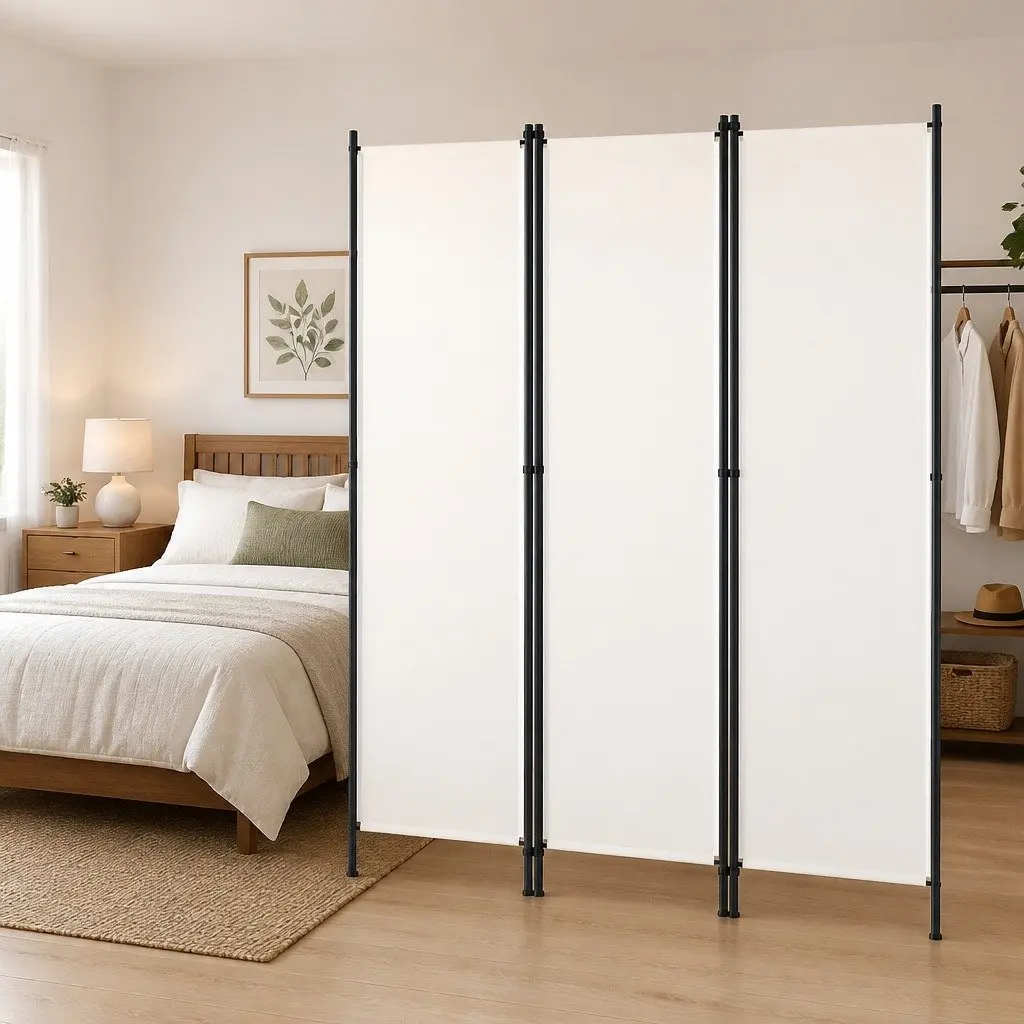 3-Panel Room Divider Folding Privacy Screen 150x180cm White