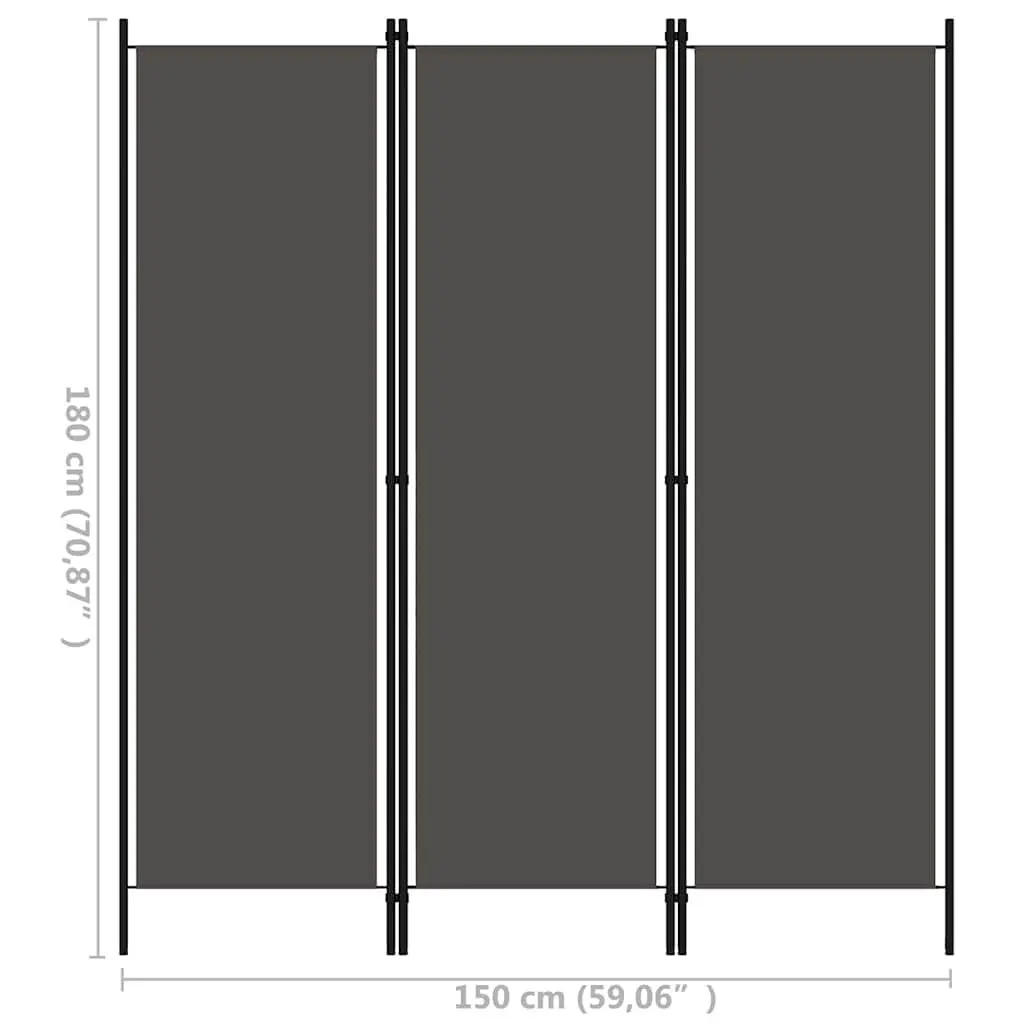 3-Panel Room Divider Privacy Screen Folding Anthracite Freestanding Partition 150 x 180 cm