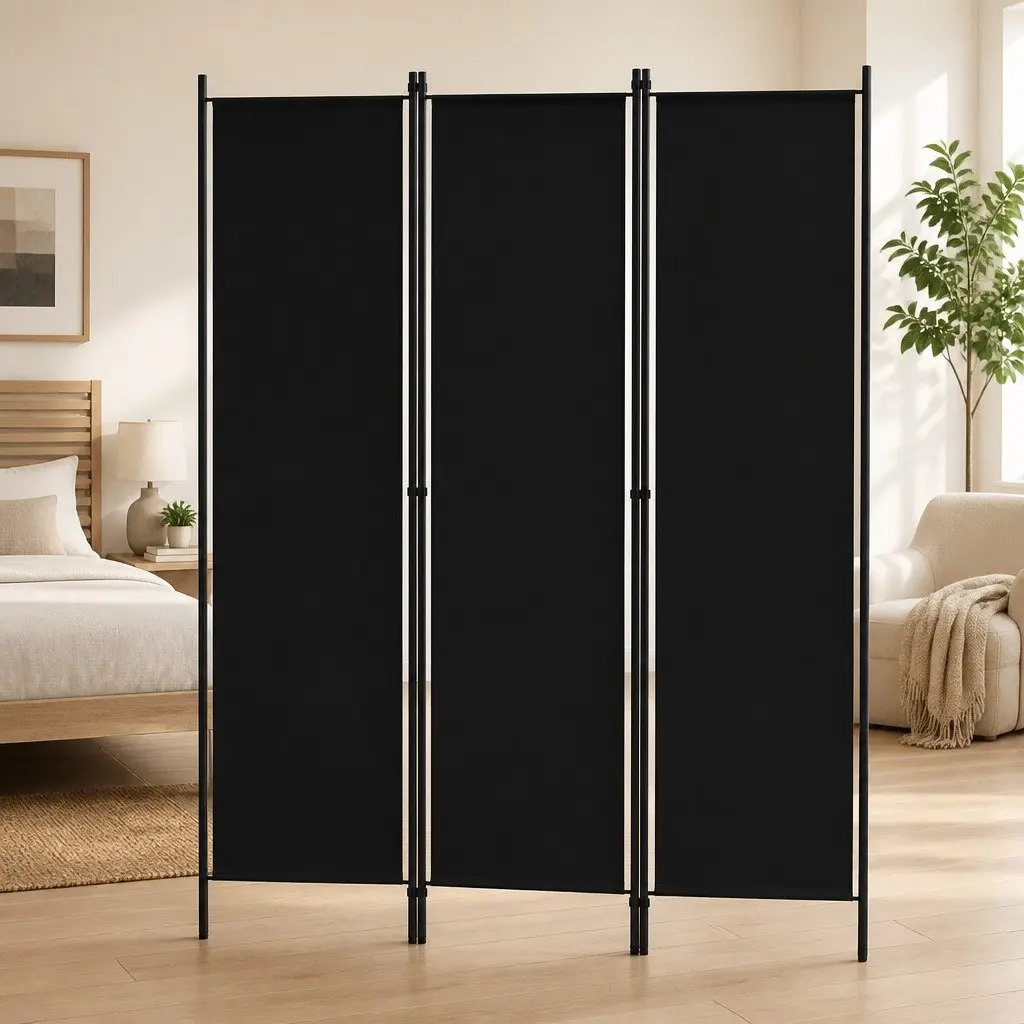 3-Panel Room Divider Privacy Screen Folding Freestanding Partition Black 150x180 cm