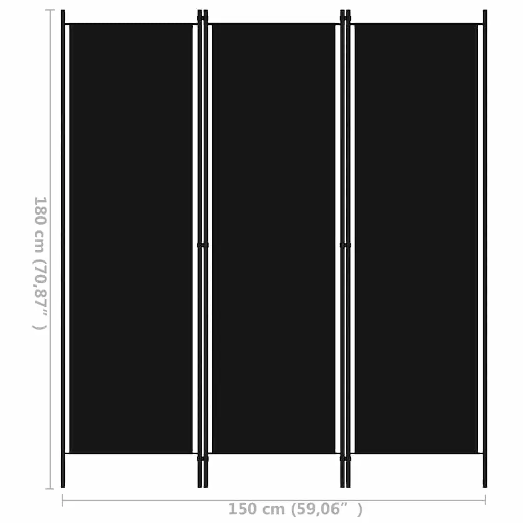 3-Panel Room Divider Privacy Screen Folding Freestanding Partition Black 150x180 cm