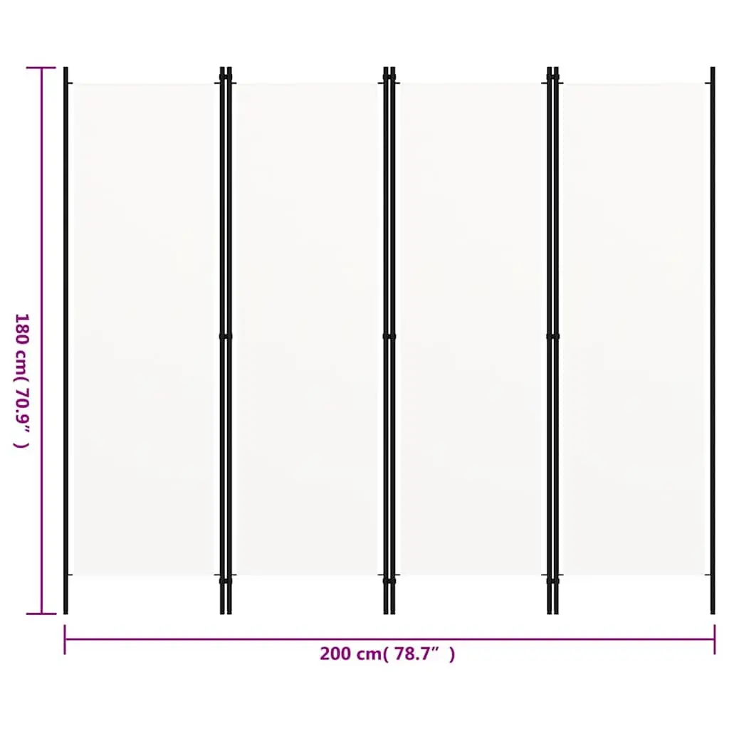 4-Panel Room Divider Privacy Screen Freestanding Folding Partition 200cm x 180cm White