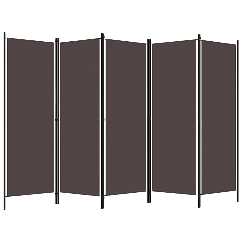 5-Panel Room Divider Folding Privacy Screen Partition 250 x 180 cm Brown