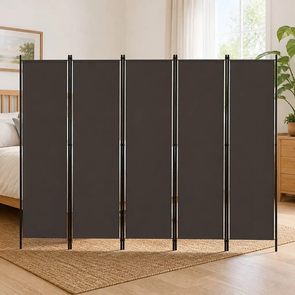 5-Panel Room Divider Privacy Screen 250 x 180 cm Anthracite Freestanding Partition Folding