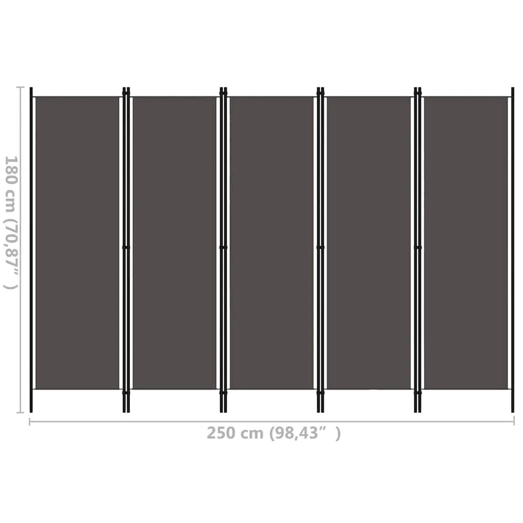 5-Panel Room Divider Privacy Screen 250 x 180 cm Anthracite Freestanding Partition Folding