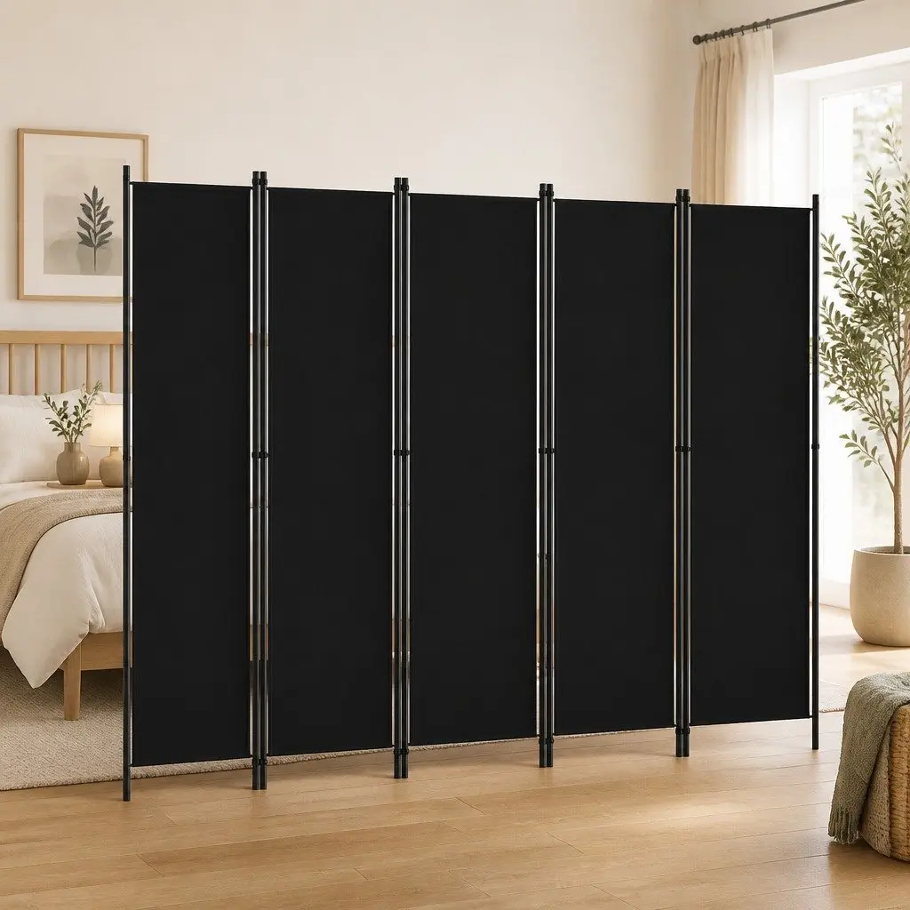 5-Panel Room Divider Folding Privacy Screen Partition 250x180 cm Black