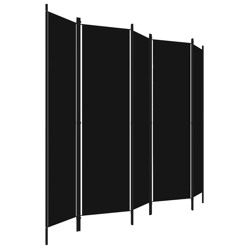 5-Panel Room Divider Folding Privacy Screen Partition 250x180 cm Black