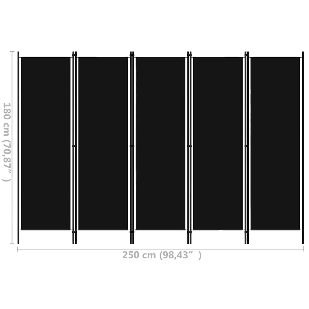 5-Panel Room Divider Folding Privacy Screen Partition 250x180 cm Black