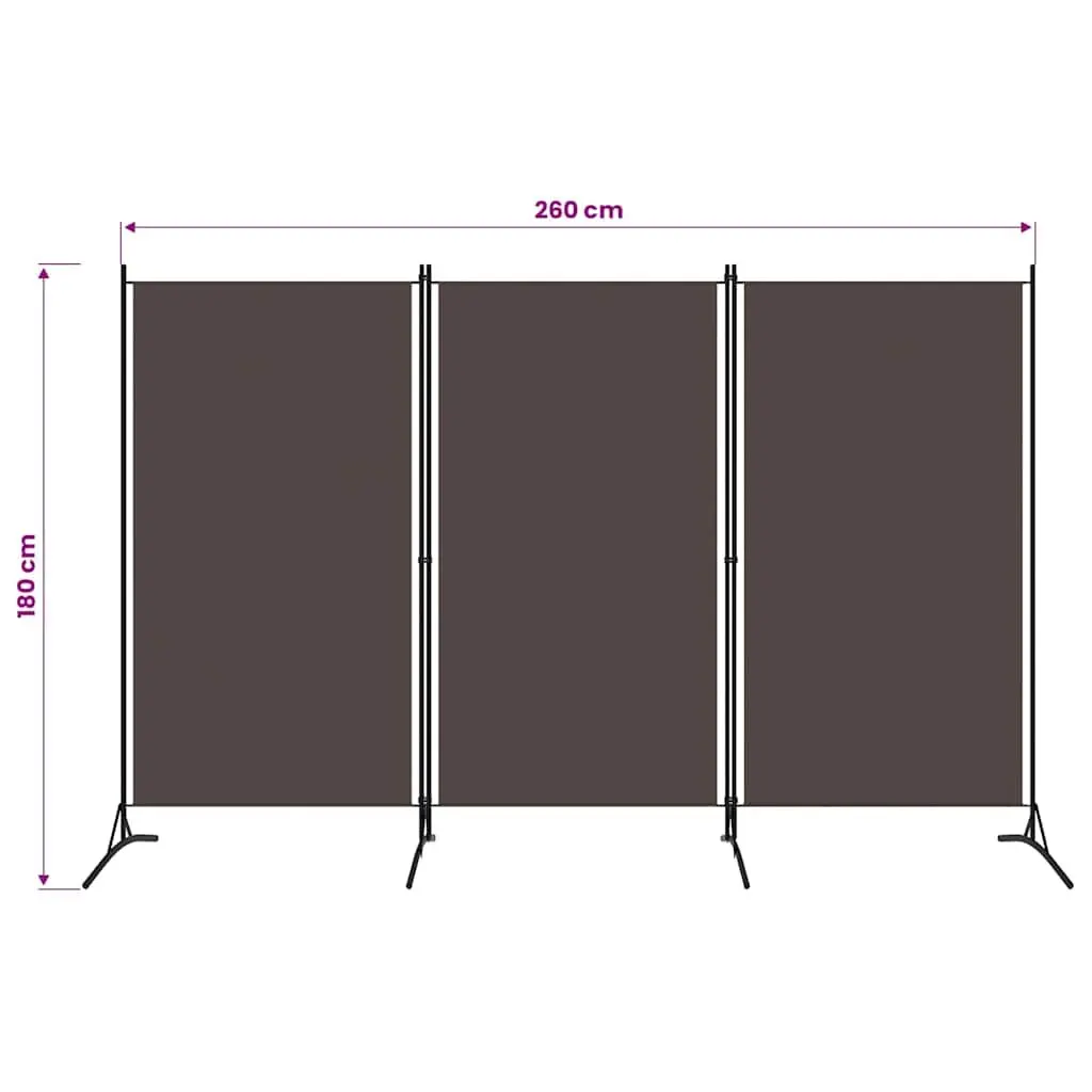 3-Panel Room Divider Folding Screen Partition Brown 260x180 cm
