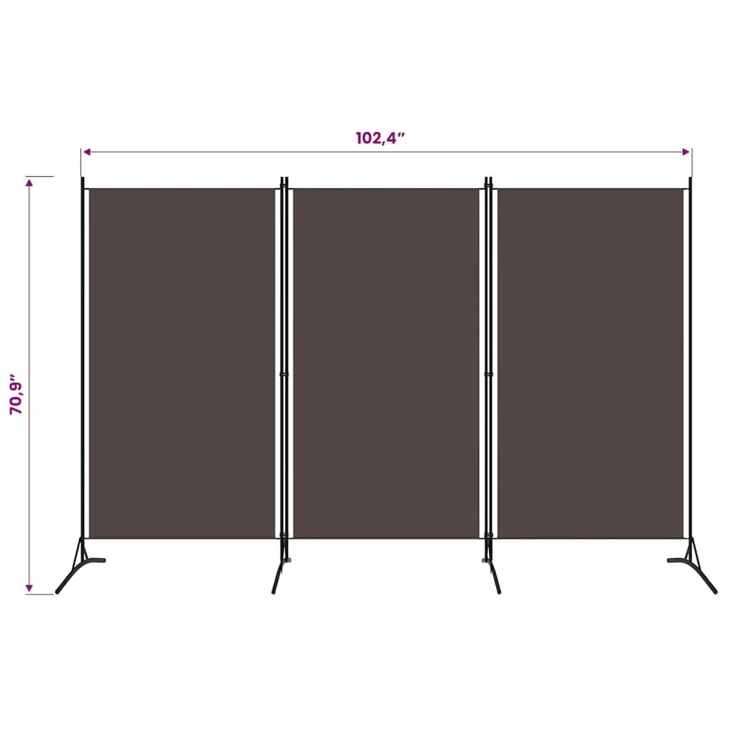 3-Panel Room Divider Folding Screen Partition Brown 260x180 cm
