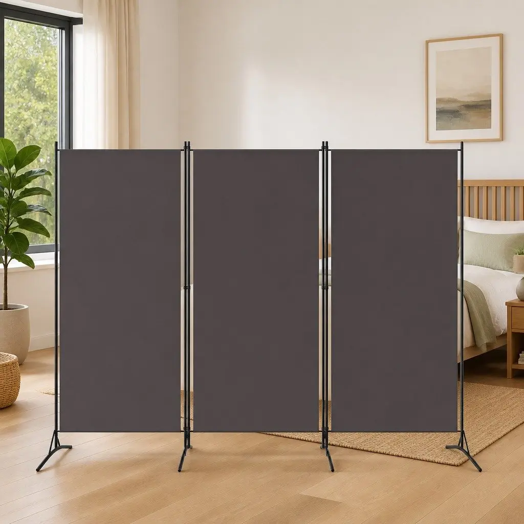 3-Panel Room Divider Grey Folding Privacy Screen Partition 260 x 180 cm