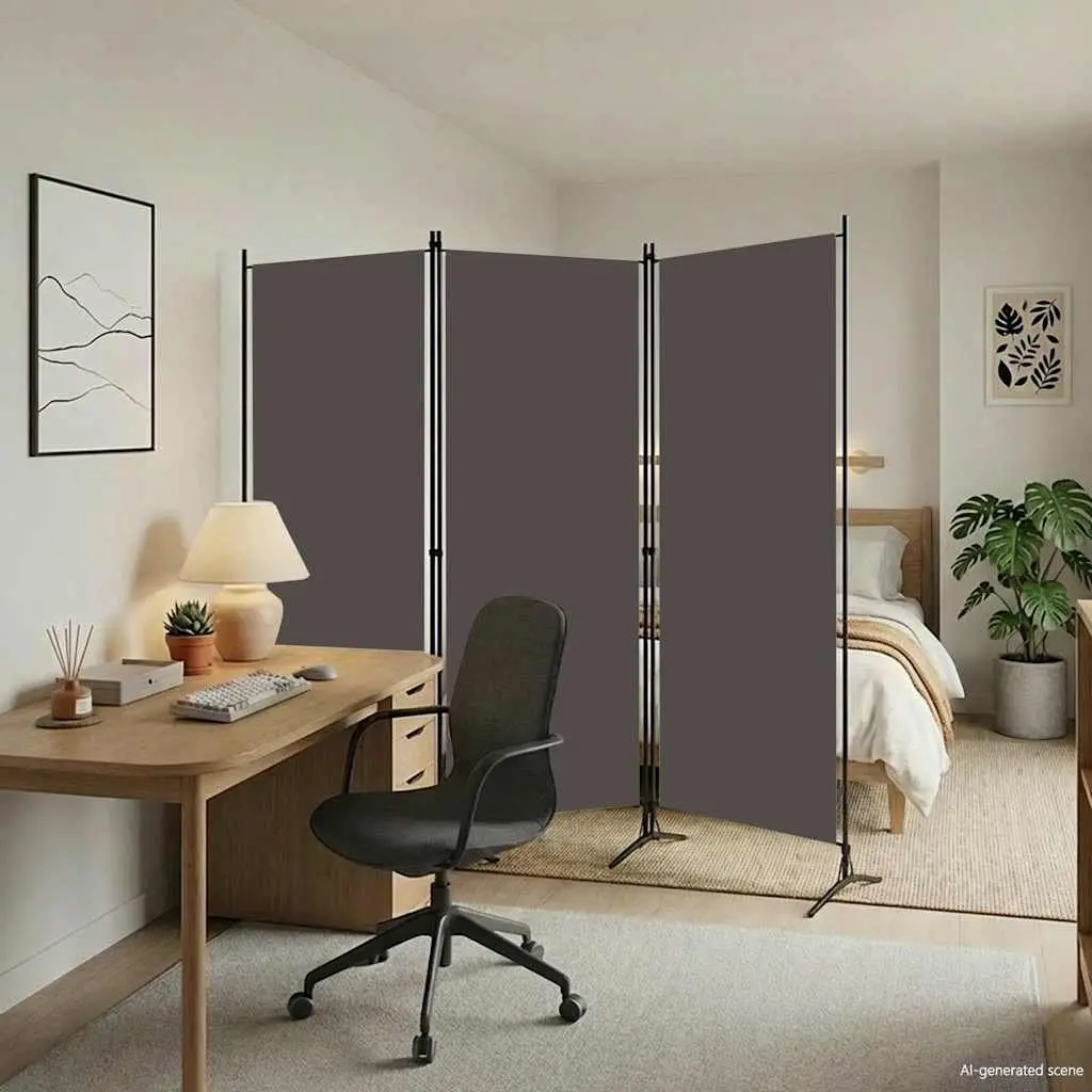 3-Panel Room Divider Grey Folding Privacy Screen Partition 260 x 180 cm