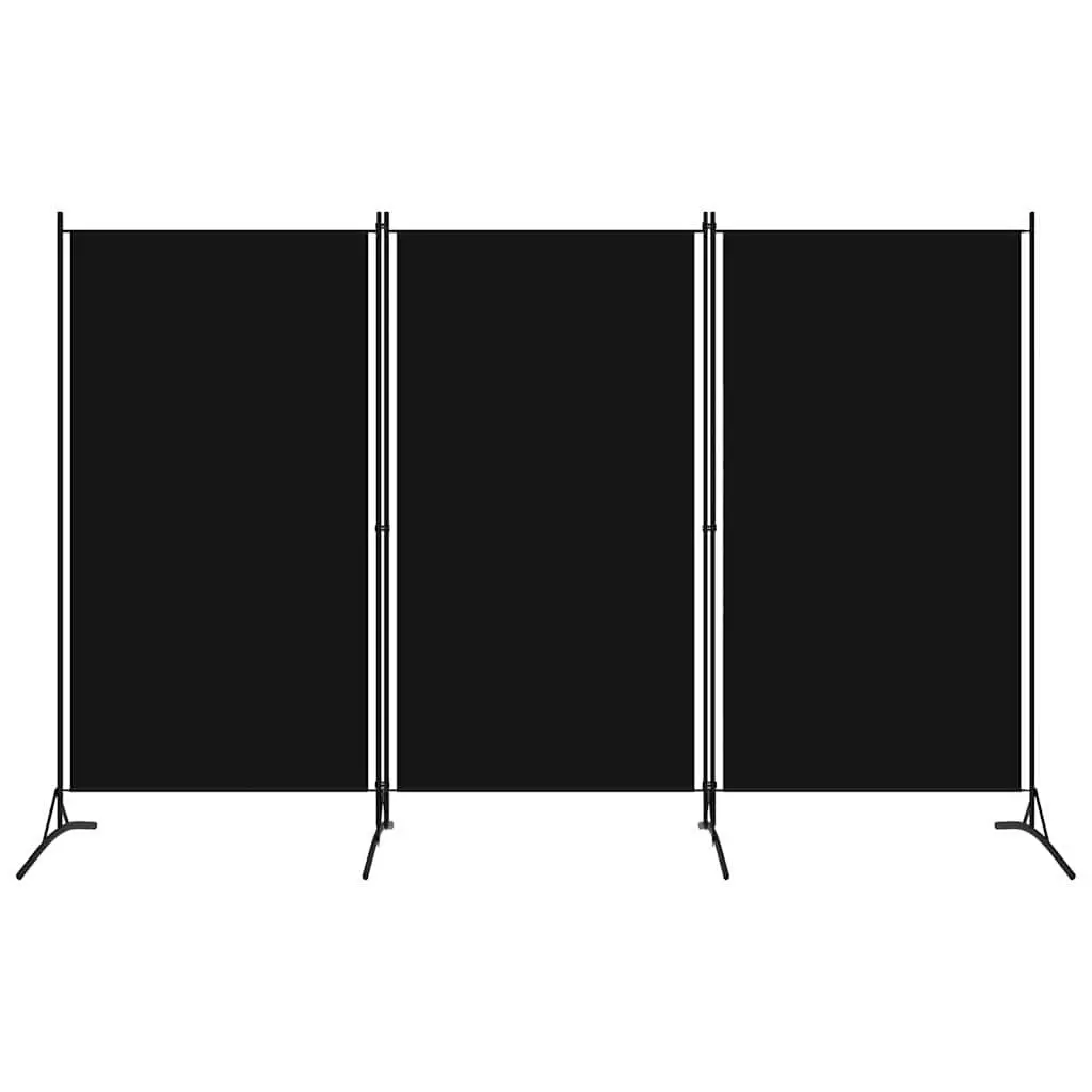 3-Panel Room Divider Folding Screen Fabric Partition Black 260 x 180 cm